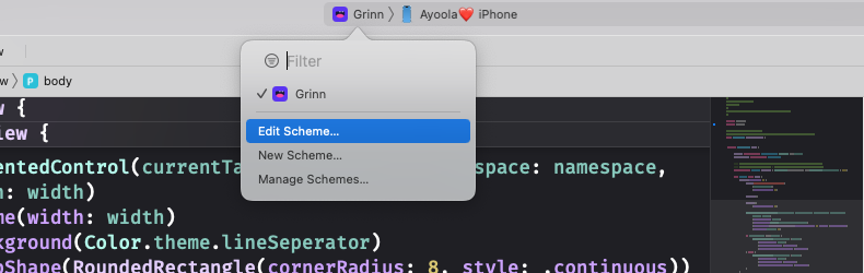 Navigation to Environment Variables in Xcode