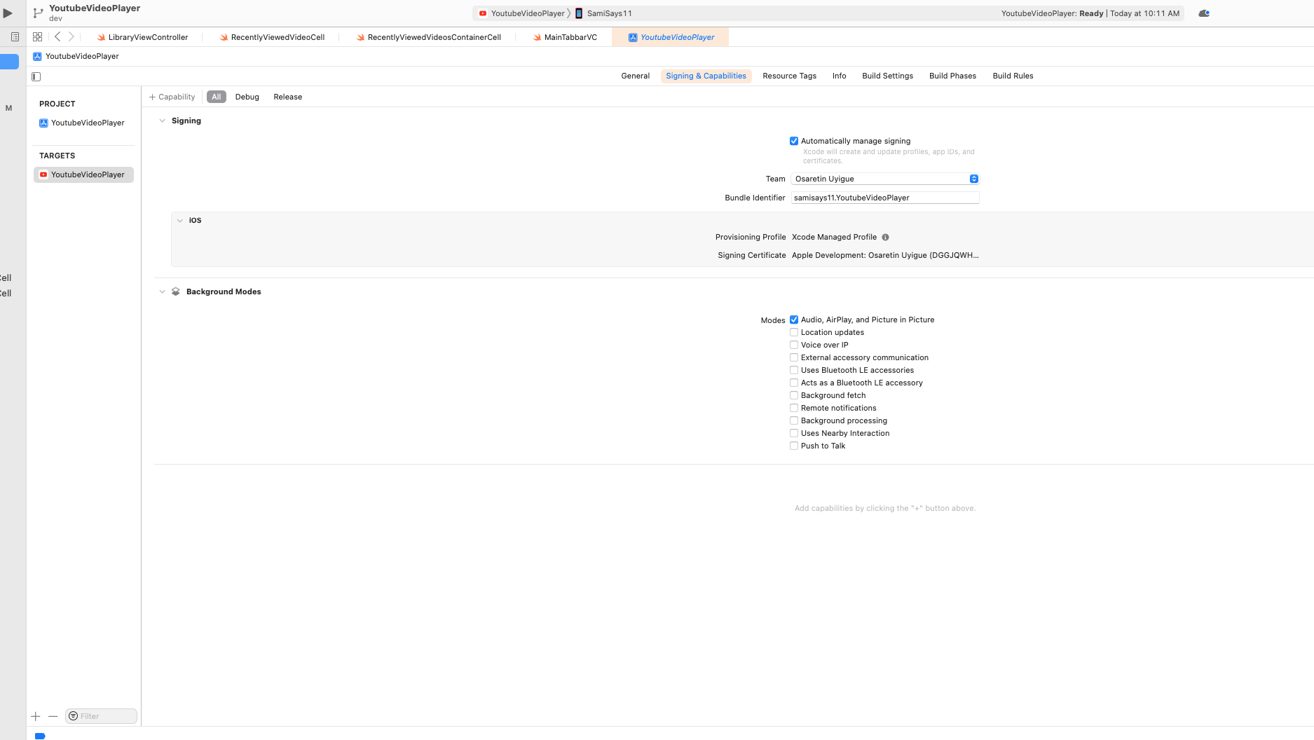 Toggle on the `Audio, AirPlay, and Picture in Picture` flag in xcode